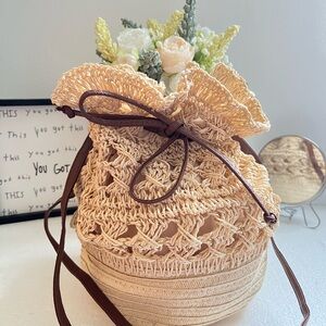 Beige Bucket Crossbody Bag Boho Style